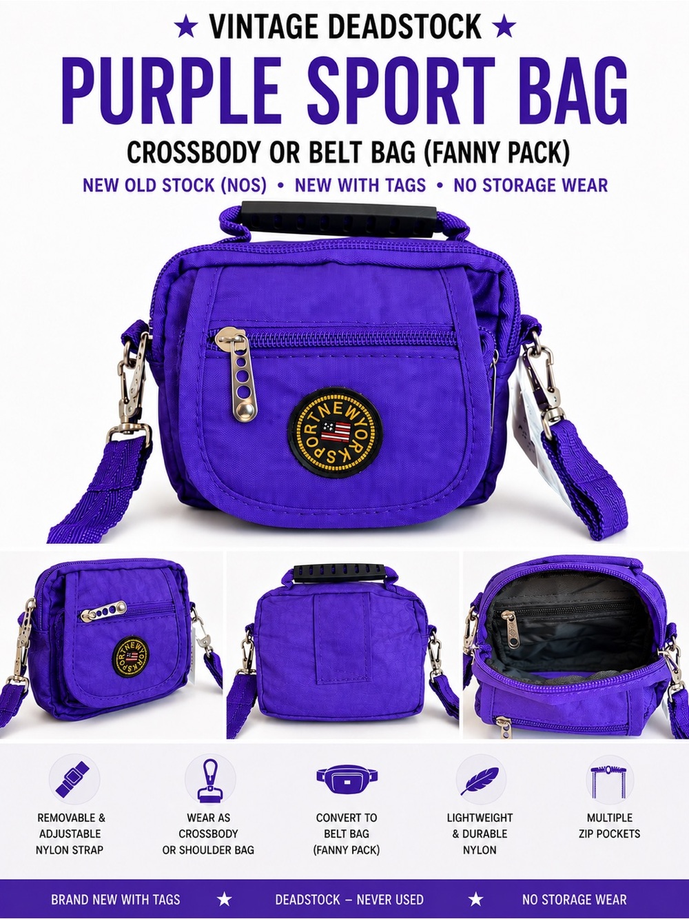 New Purple Sport Crossbody Belt Bag Packaged